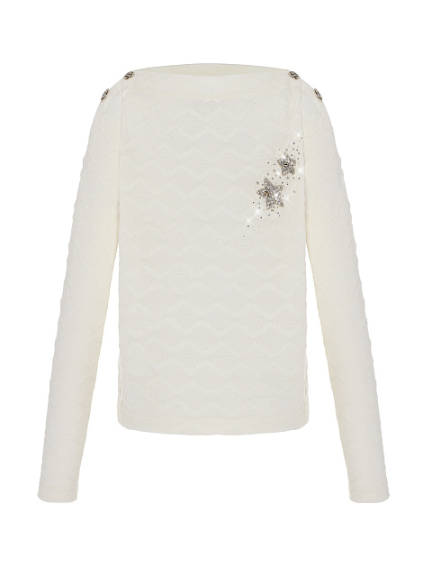 White Embroidered Star Jersey Longsleeve, 1