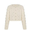 Кардиган укороченный из кашемира молочного цвета, в стразах