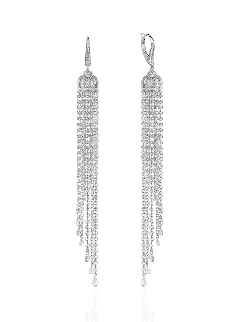 Long white gold earrings with diamonds, 1