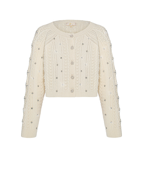 Milk-colored cashmere cardigan with rhinestones, 1 Milk-colored cashmere cardigan with rhinestones, 1