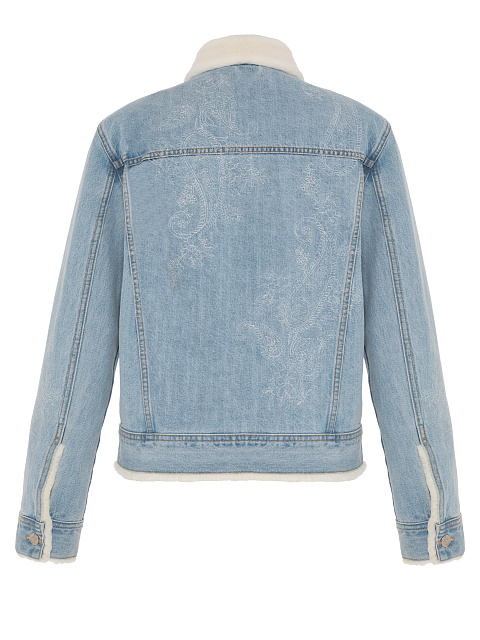 Blue Denim Jacket with Fur and Paisley Embroidery, 2