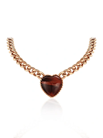 Necklace with pendant in silver with pink gilding and heart-cut tiger’s eye, 1