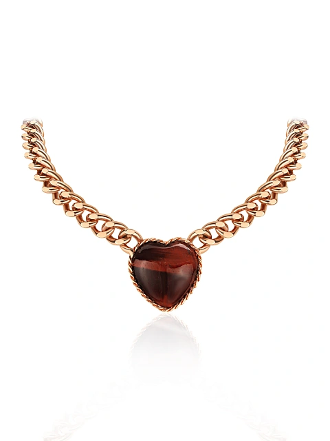 Necklace with pendant in silver with pink gilding and heart-cut tiger’s eye, 1