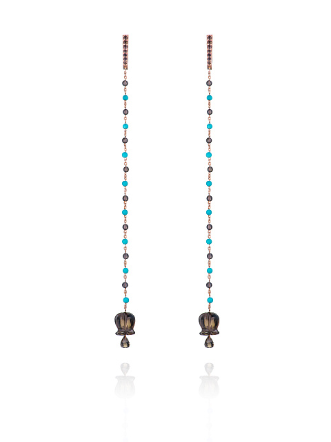 Rose Gold, Turquoise & Smoky Quartz Long Earrings, 1