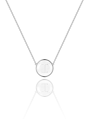 White gold necklace with letter I pendant with rock crystal, 1