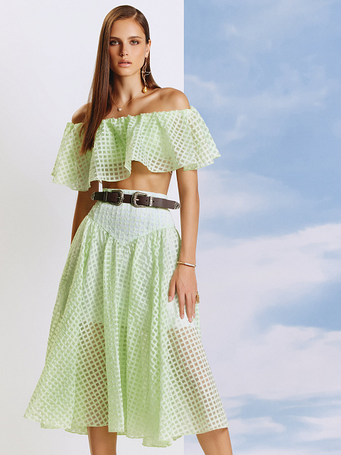 Lime Green Checked Chiffon Top & Midi Skirt, 5 Lime Green Checked Chiffon Top & Midi Skirt, 5