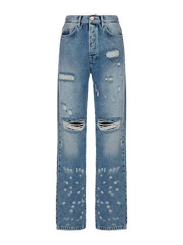 Blue Distressed Cotton Jeans, 1