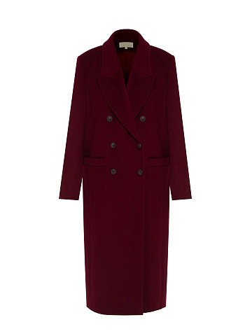 Burgundy double-breasted coat with shaped lapels, 1
