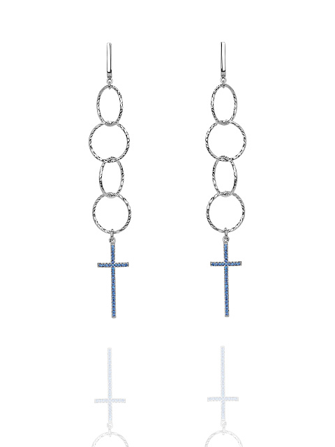 Silver & Cubic Zirkonia Cross Earrings, 1
