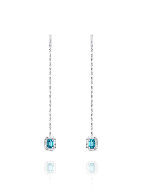 Long earrings with zircons and baguette-cut diamonds, 1