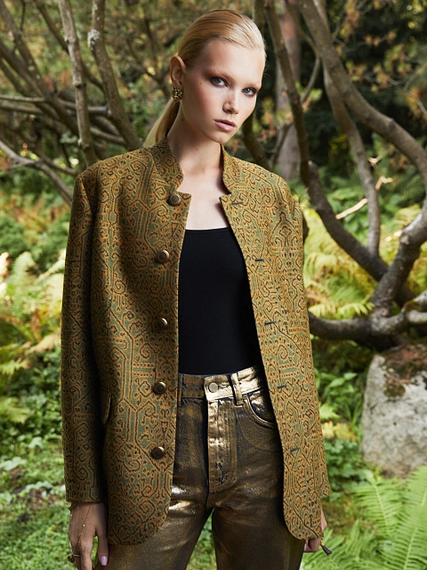 Single-breasted jacket in yellow-green jacquard, 4 Single-breasted jacket in yellow-green jacquard, 4